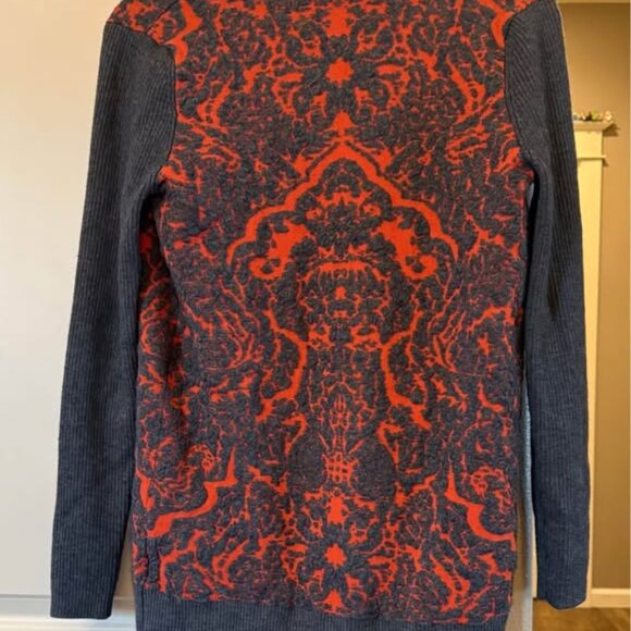 Women’s Alberto Makali Gray and Orange Patterned Long Open Cardigan-Size Medium - Picture 3 of 10